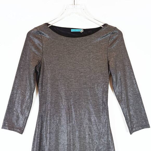 Alice + Olivia Long Sleeve Metallic Mesh Cut Out Mini Dress Womens 4 Party Glam - Picture 3 of 6
